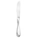 A Libbey stainless steel dinner knife with a white handle.