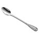 A close-up of a Libbey stainless steel iced tea spoon with a silver handle.