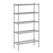 A wireframe of a Regency stainless steel wire shelving unit with five shelves.