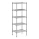 A wireframe of Regency stainless steel wire shelving with four shelves.