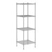 A wireframe of a Regency stainless steel wire shelving unit with four shelves.