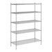 A wireframe of a Regency stainless steel wire shelving kit with four shelves.