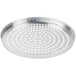 An American Metalcraft Super Perforated aluminum pizza pan with round silver metal with holes.