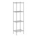 A wireframe of a Regency stainless steel wire shelving kit with four shelves.