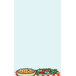 A white rectangle with a blue background featuring a cartoon of a bowl of soup and a plate of salad.