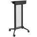 A black Safco mobile steel lectern with wheels.