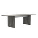 A Safco Medina steel gray conference table with wood paneling.