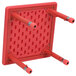 A Flash Furniture red plastic square kids table with adjustable height and four legs.