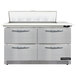 A large stainless steel Continental Refrigerator with 4 drawers for countertop sandwich prep.