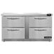 A stainless steel Continental undercounter freezer with four drawers.