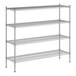 A wireframe of a Regency NSF chrome wire shelving unit with four shelves.