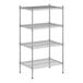 A wireframe Regency metal shelving unit with four shelves.