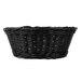 A Tablecraft black round rattan basket with a handle.