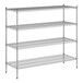 A wireframe of a Regency chrome wire shelving kit with four shelves.