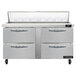 A stainless steel 4-drawer refrigerated sandwich prep table by Continental Refrigerator.