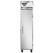 The white door of a Continental Refrigerator narrow reach-in refrigerator with a handle.