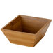 An American Metalcraft bamboo square bowl with a handle on a white background.