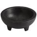 A black Choice Thermal Plastic Molcajete Bowl with legs.