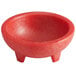 A red Choice Thermal Plastic Molcajete bowl with legs.