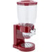 A red and clear Zevro single canister dry food dispenser.