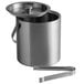 A Franmara stainless steel ice bucket with a lid and tongs.