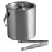 A Franmara brushed stainless steel ice bucket with lid and tongs.