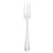 A silver fork with a white handle on a white background.