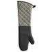 A black and grey SafeMitt oven mitt with a quilted design and neoprene grip.