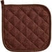 A brown square Choice terry cloth pot holder with brown stitching.