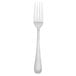A silver fork with a black handle on a white background.