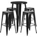 A Flash Furniture black metal bar table with 4 black square seat backless stools.
