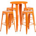 Flash Furniture CH-51080BH-4-30SQST-OR-GG 24" Round Orange Metal Indoor / Outdoor Bar Height Table with 4 Square Seat Backless Stools Main Thumbnail 2