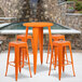 Flash Furniture CH-51080BH-4-30SQST-OR-GG 24" Round Orange Metal Indoor / Outdoor Bar Height Table with 4 Square Seat Backless Stools Main Thumbnail 1