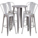 Flash Furniture CH-51080BH-4-30CAFE-SIL-GG 24" Round Silver Metal Indoor / Outdoor Bar Height Table with 4 Cafe Stools Main Thumbnail 2