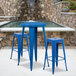 Flash Furniture CH-51080BH-2-30SQST-BL-GG 24" Round Blue Metal Indoor / Outdoor Bar Height Table with 2 Square Seat Backless Stools Main Thumbnail 1