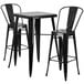 Flash Furniture CH-31330B-2-30GB-BK-GG 23 3/4" Square Black Metal Indoor / Outdoor Bar Height Table with 2 Cafe Stools Main Thumbnail 2