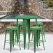 Flash Furniture CH-51090BH-4-30SQST-GN-GG 30" Round Green Metal Indoor / Outdoor Bar Height Table with 4 Square Seat Backless Stools Main Thumbnail 4