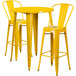 Flash Furniture CH-51090BH-2-30CAFE-YL-GG 30" Round Yellow Metal Indoor / Outdoor Bar Height Table with 2 Cafe Stools Main Thumbnail 1
