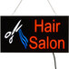 A white rectangular LED sign that says "Hair Salon" in red and white text.