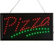 A rectangular white LED pizza sign with red and green lights.