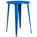 A blue metal Flash Furniture bar height table with legs.