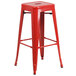 A red Flash Furniture square metal bar stool with a square seat.
