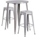 Flash Furniture CH-51090BH-2-30SQST-SIL-GG 30" Round Silver Metal Indoor / Outdoor Bar Height Table with 2 Square Seat Backless Stools Main Thumbnail 1
