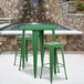 Flash Furniture CH-51090BH-2-30SQST-GN-GG 30" Round Green Metal Indoor / Outdoor Bar Height Table with 2 Square Seat Backless Stools Main Thumbnail 4