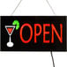A white rectangular LED sign that says "Cocktail Open" in black and red letters.