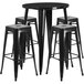 Flash Furniture CH-51090BH-4-30SQST-BK-GG 30" Round Black Metal Indoor / Outdoor Bar Height Table with 4 Square Seat Backless Stools Main Thumbnail 1