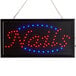 A rectangular LED sign that says "Nails" in red and blue lights.