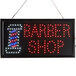 A white rectangular LED barber shop sign with lights on it.