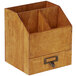 An American Metalcraft natural poplar wood coffee caddy with two drawers.