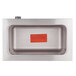 A stainless steel APW Wyott countertop food warmer on a white surface with a red rectangular label.